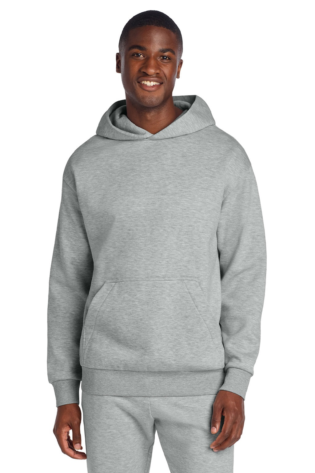 District DT6150 Mens V.I.T. Fleece Hooded Sweatshirt Hoodie Heather Light Grey Model Front