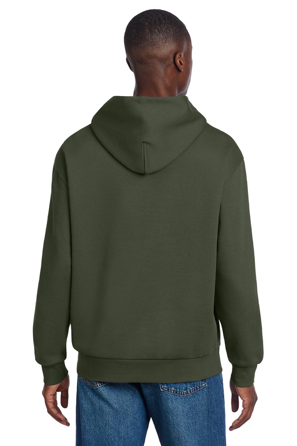 District DT6150 Mens V.I.T. Fleece Hooded Sweatshirt Hoodie Olive Green Model Back