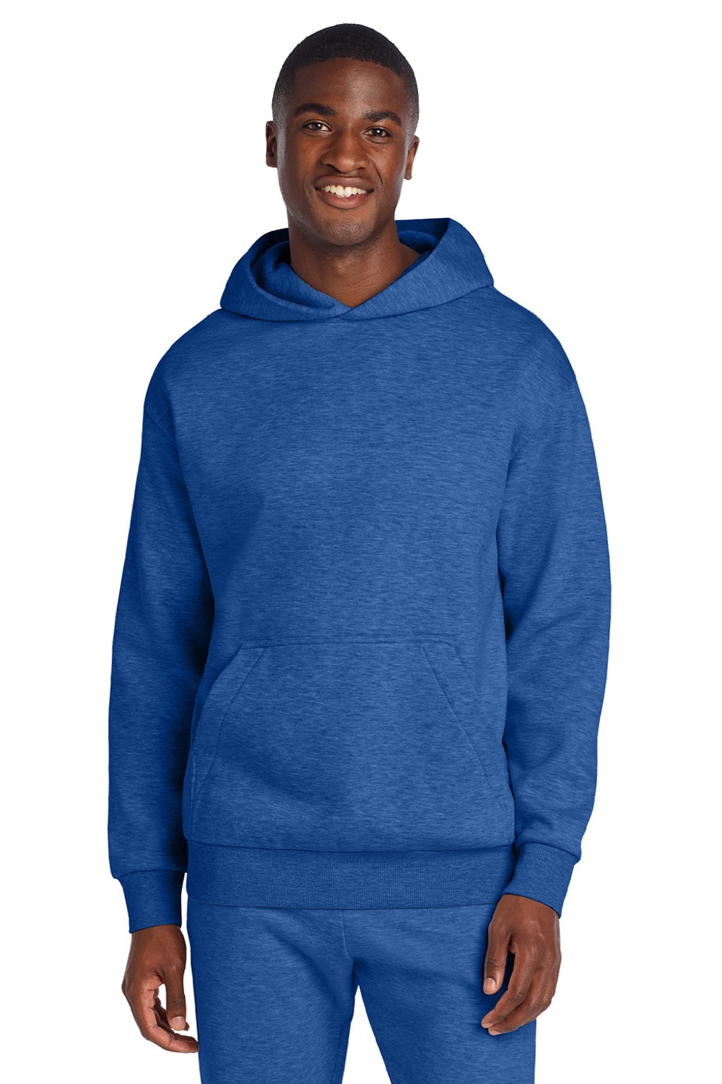 District DT6150 Mens V.I.T. Fleece Hooded Sweatshirt Hoodie Royal Blue Frost Model Front