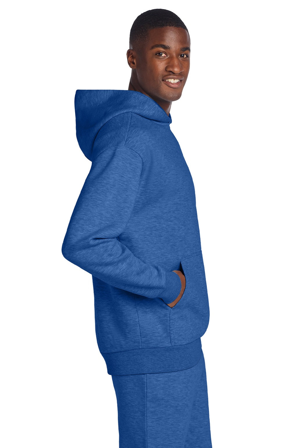 District DT6150 Mens V.I.T. Fleece Hooded Sweatshirt Hoodie Royal Blue Frost Model Side