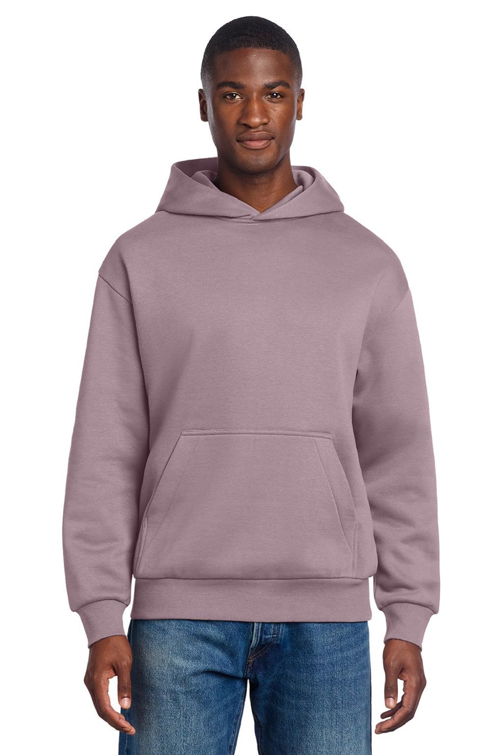 District DT6150 Mens V.I.T. Fleece Hooded Sweatshirt Hoodie Smoky Amethyst Purple Model Front