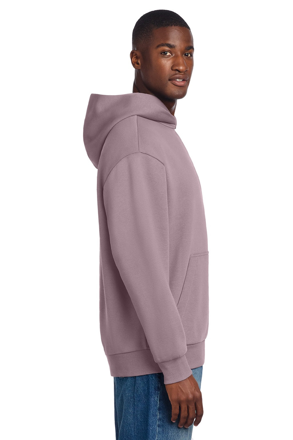 District DT6150 Mens V.I.T. Fleece Hooded Sweatshirt Hoodie Smoky Amethyst Purple Model Side