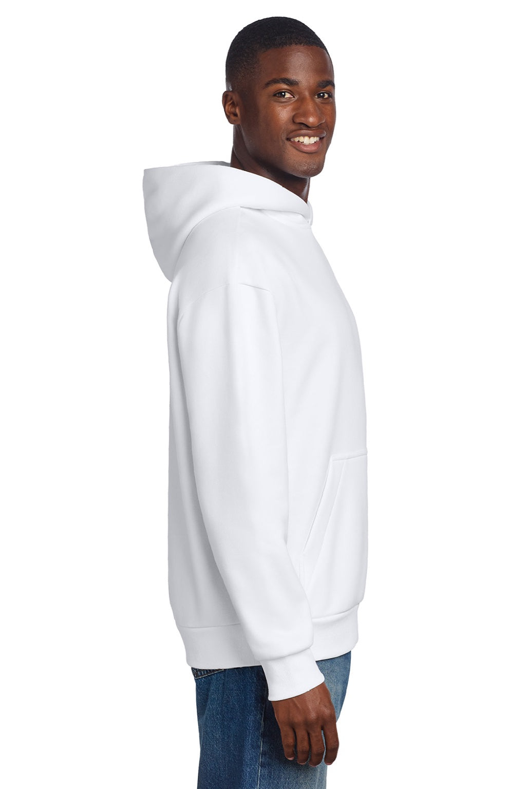 District DT6150 Mens V.I.T. Fleece Hooded Sweatshirt Hoodie White Model Side