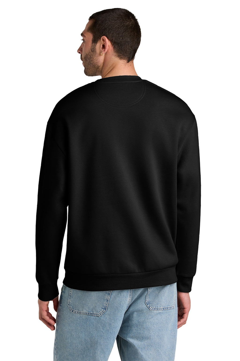 District DT6154 Mens V.I.T. Fleece Crewneck Sweatshirt Black Model Back