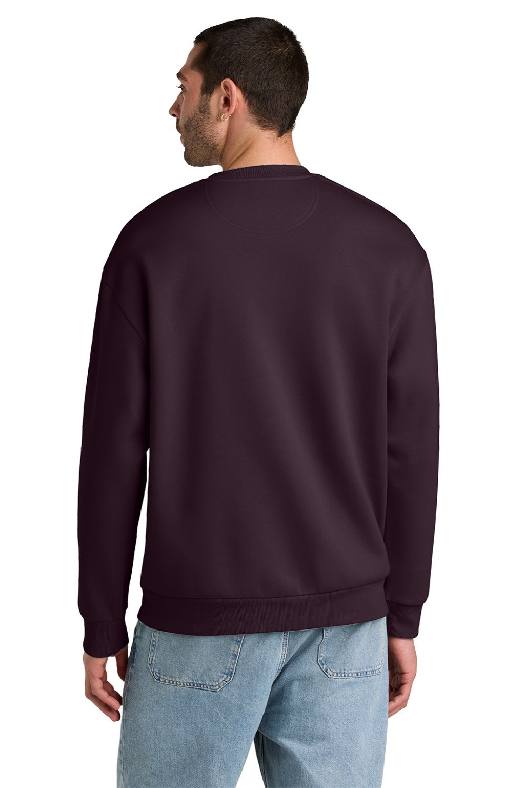 District DT6154 Mens V.I.T. Fleece Crewneck Sweatshirt Bordeaux Model Back