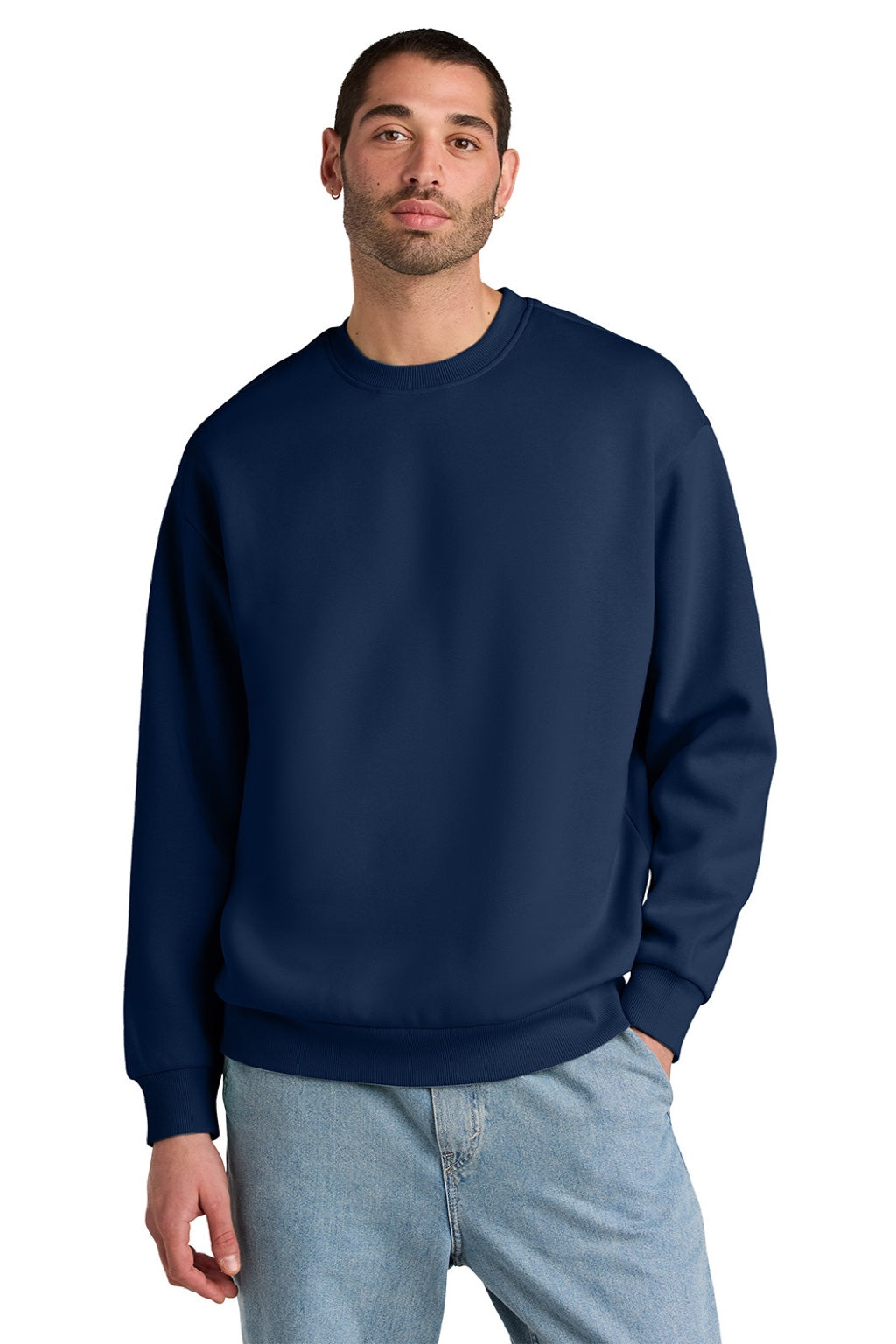 District DT6154 Mens V.I.T. Fleece Crewneck Sweatshirt Dark Royal Blue Model Front