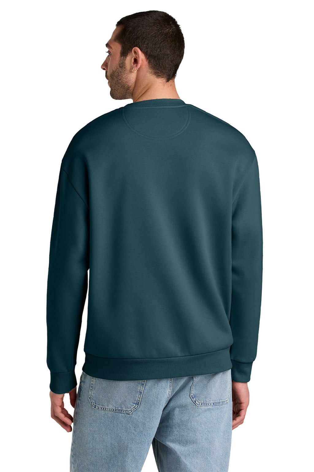District DT6154 Mens V.I.T. Fleece Crewneck Sweatshirt Deep Cyan Blue Model Back