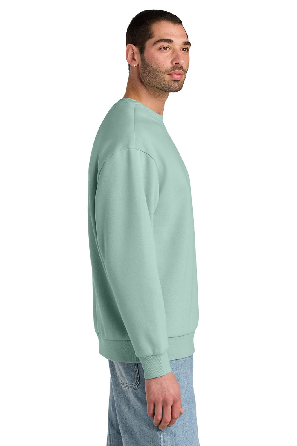 District DT6154 Mens V.I.T. Fleece Crewneck Sweatshirt Dusty Sage Green Model Side