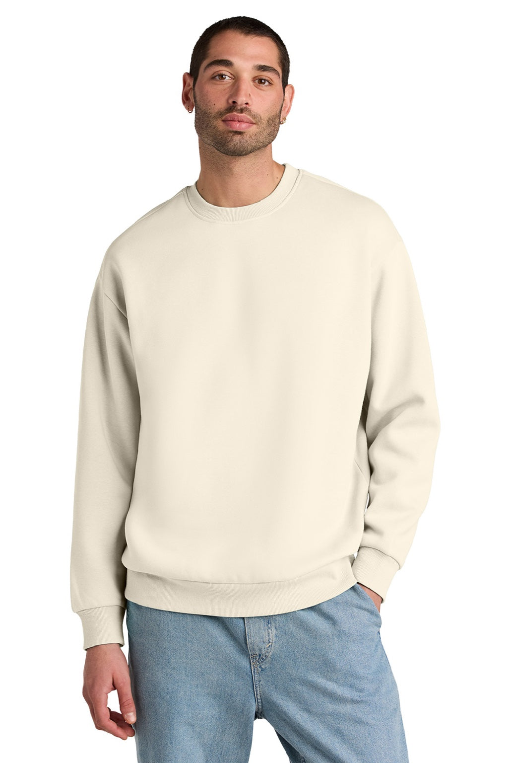 District DT6154 Mens V.I.T. Fleece Crewneck Sweatshirt Griege Model Front
