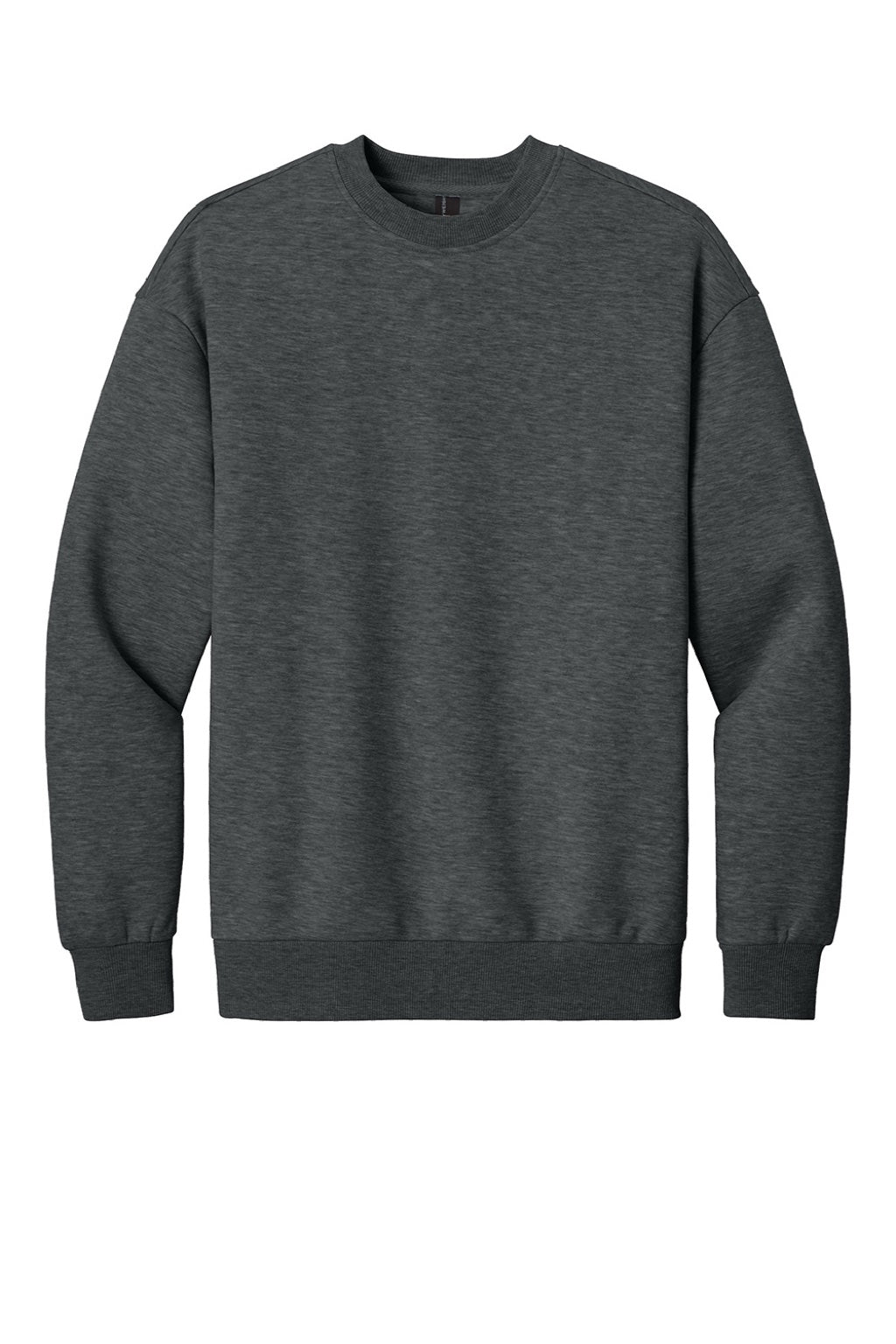 District DT6154 Mens V.I.T. Fleece Crewneck Sweatshirt Heather Charcoal Grey Flat Front