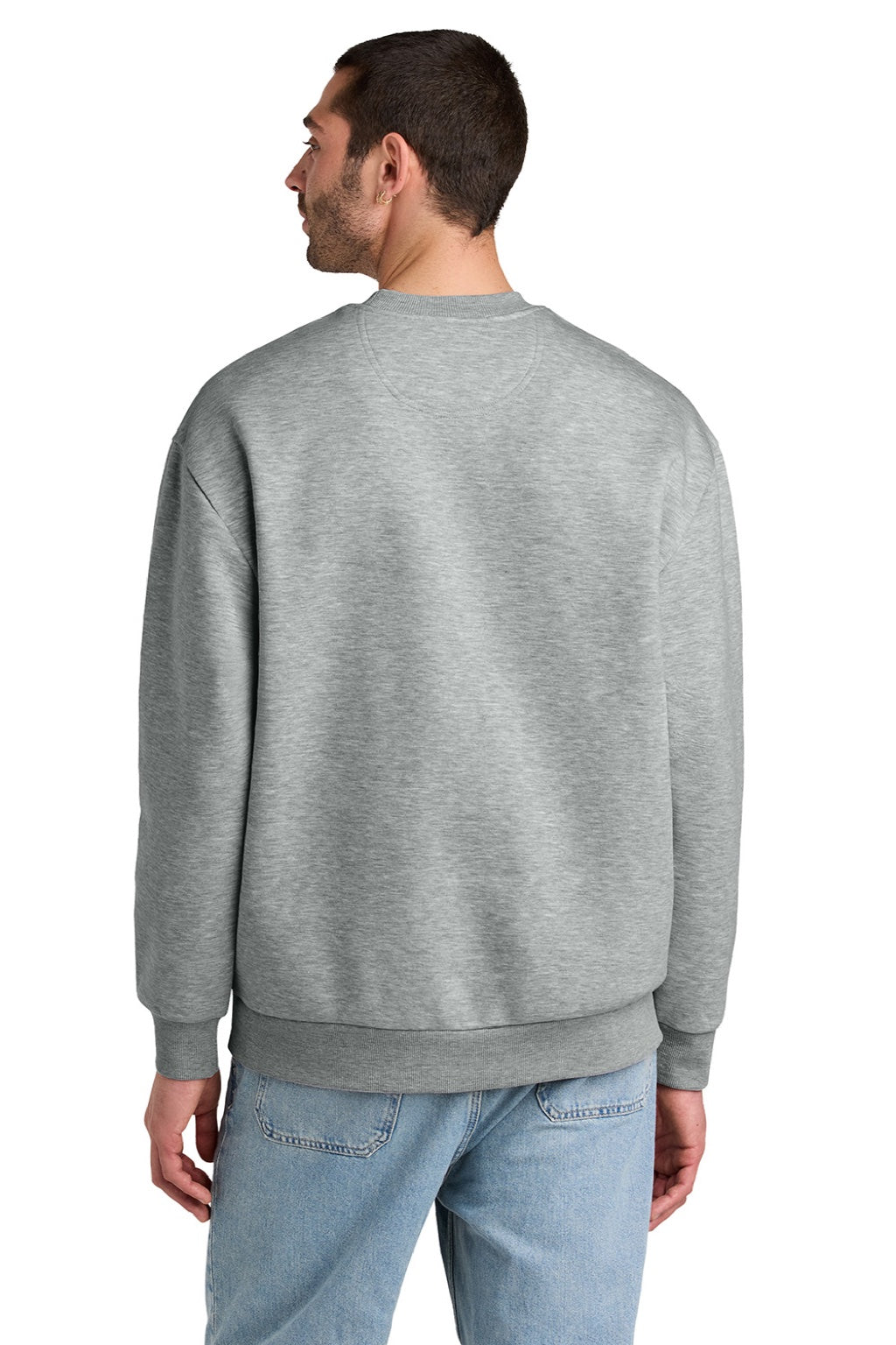 District DT6154 Mens V.I.T. Fleece Crewneck Sweatshirt Heather Light Grey Model Back