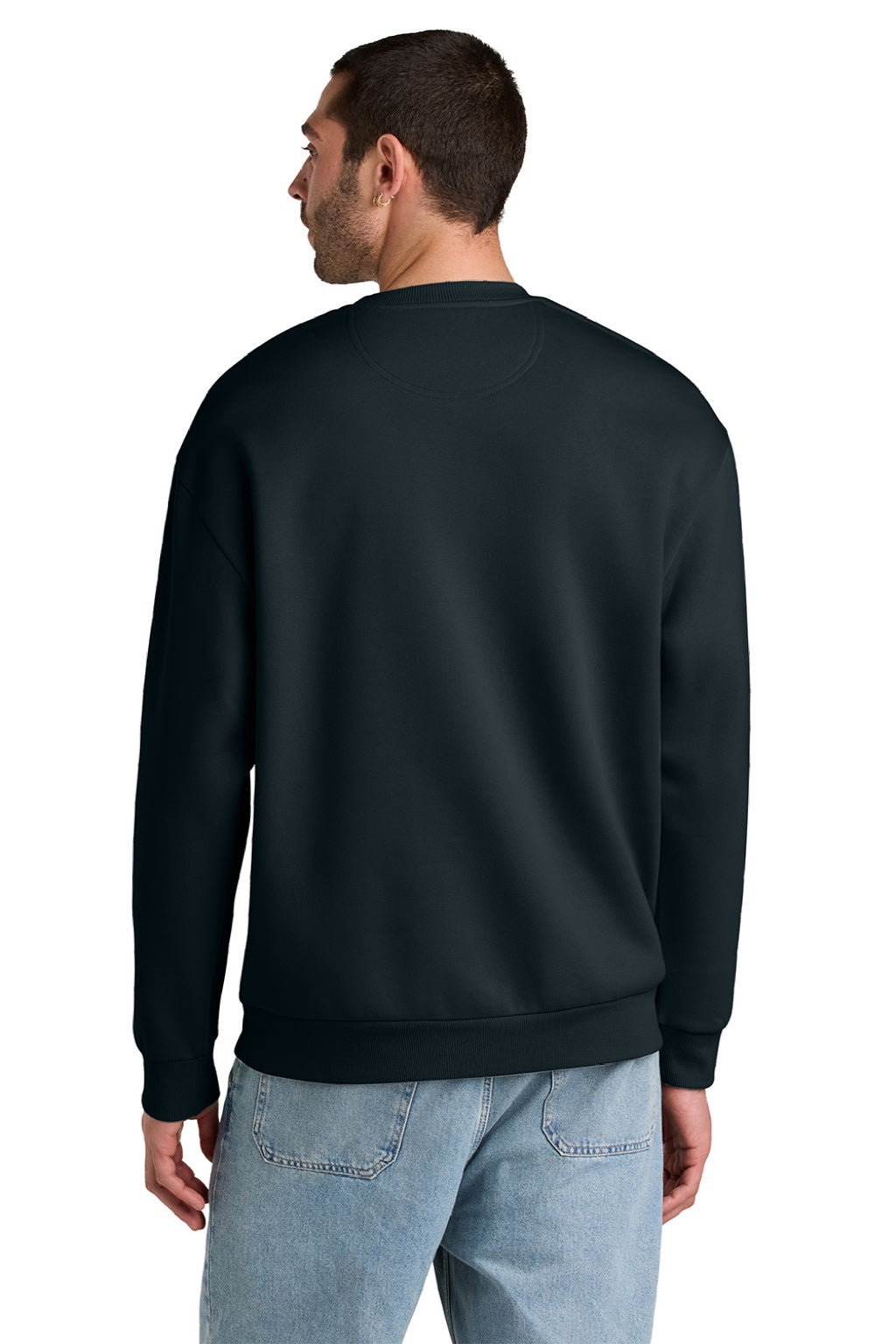 District DT6154 Mens V.I.T. Fleece Crewneck Sweatshirt Navy Blue Model Back