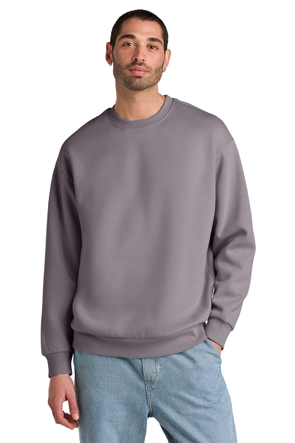 District DT6154 Mens V.I.T. Fleece Crewneck Sweatshirt Smoky Amethyst Purple Model Front