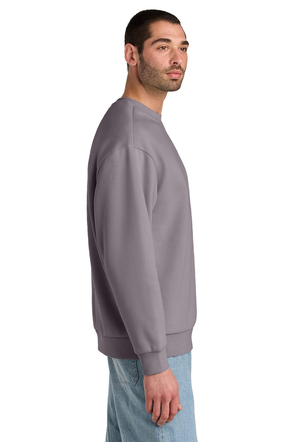 District DT6154 Mens V.I.T. Fleece Crewneck Sweatshirt Smoky Amethyst Purple Model Side