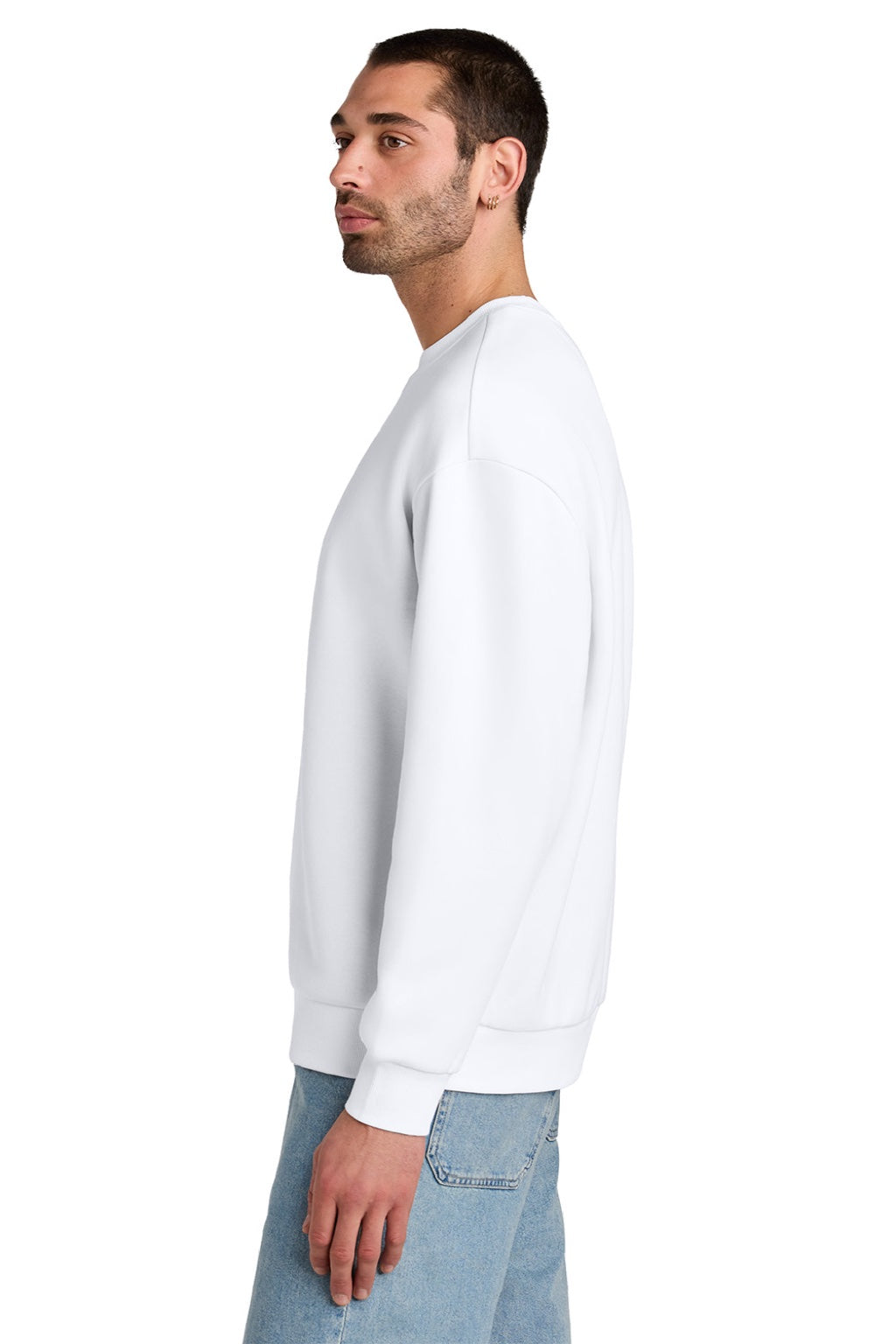 District DT6154 Mens V.I.T. Fleece Crewneck Sweatshirt White Model Side