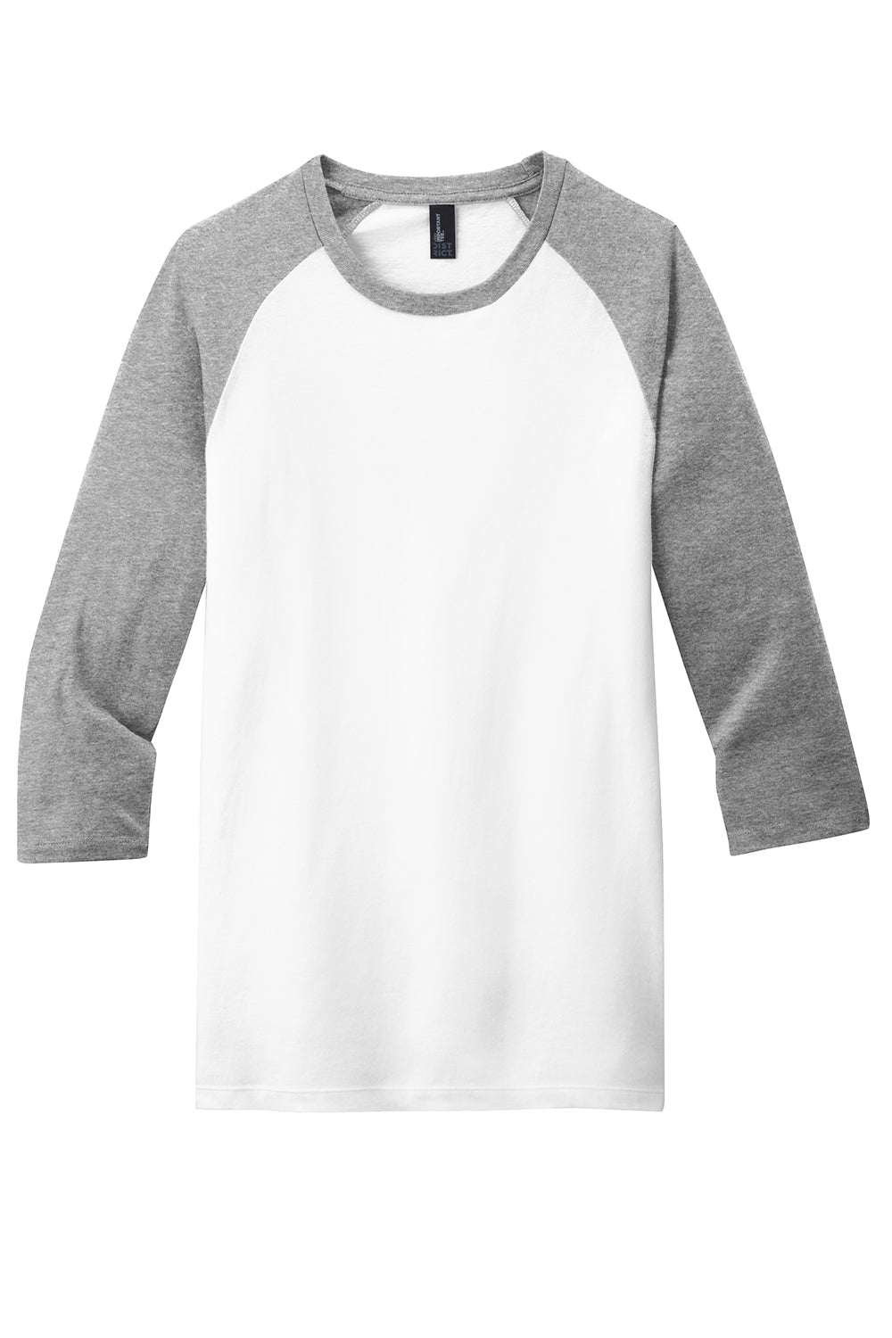 District DT6210 Mens Very Important 3/4 Sleeve Crewneck T-Shirt White/Heather Light Grey Flat Front