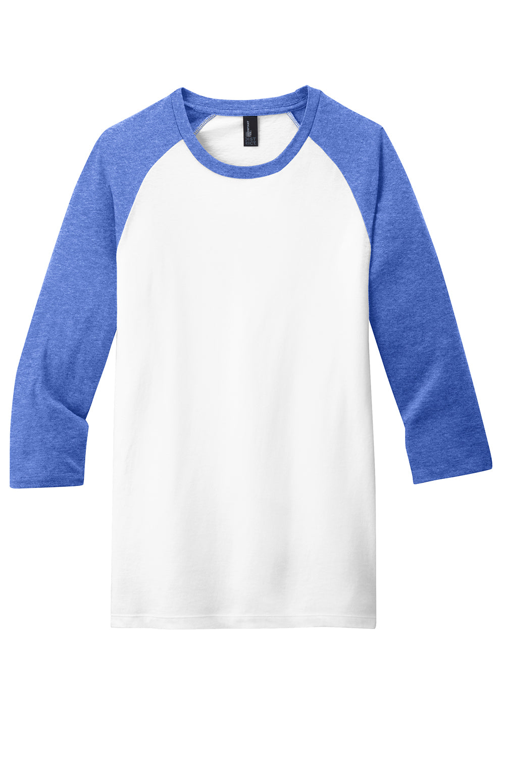 District DT6210 Mens Very Important 3/4 Sleeve Crewneck T-Shirt White/Royal Blue Frost Flat Front