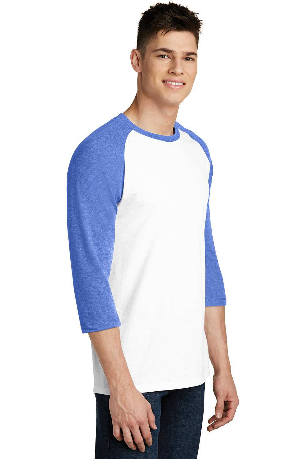 District DT6210 Mens Very Important 3/4 Sleeve Crewneck T-Shirt White/Royal Blue Frost Model 3q