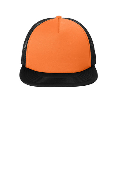 District Hats DT624 Mens Flat Bill Snapback Trucker Hat Neon Orange Flat Front