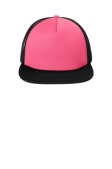 District Hats DT624 Mens Flat Bill Snapback Trucker Hat Neon Pink Flat Front