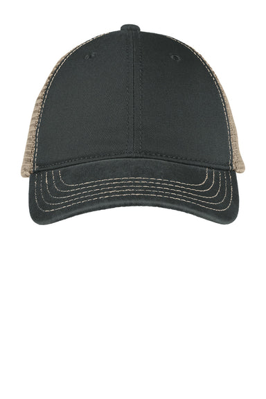 District Hats DT630 Mens Adjustable Hat Black/Khaki Brown Flat Front