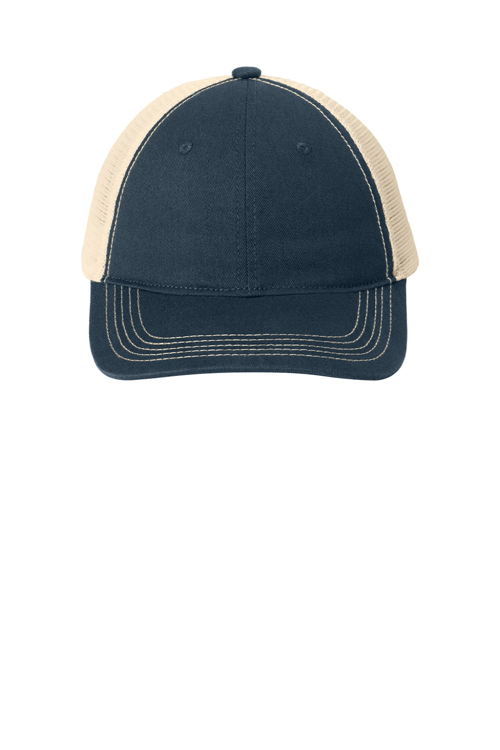 District Hats DT630 Mens Adjustable Hat Navy Blue/Stone Brown Flat Front