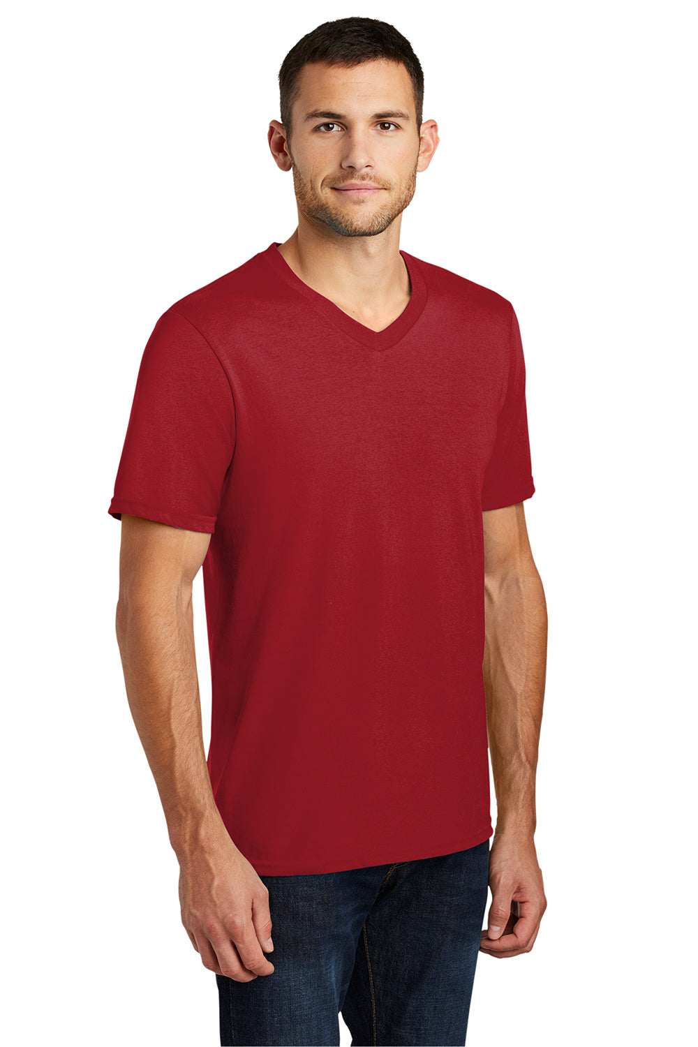 District DT6500 Mens Very Important Short Sleeve V-Neck T-Shirt Classic Red Model 3q