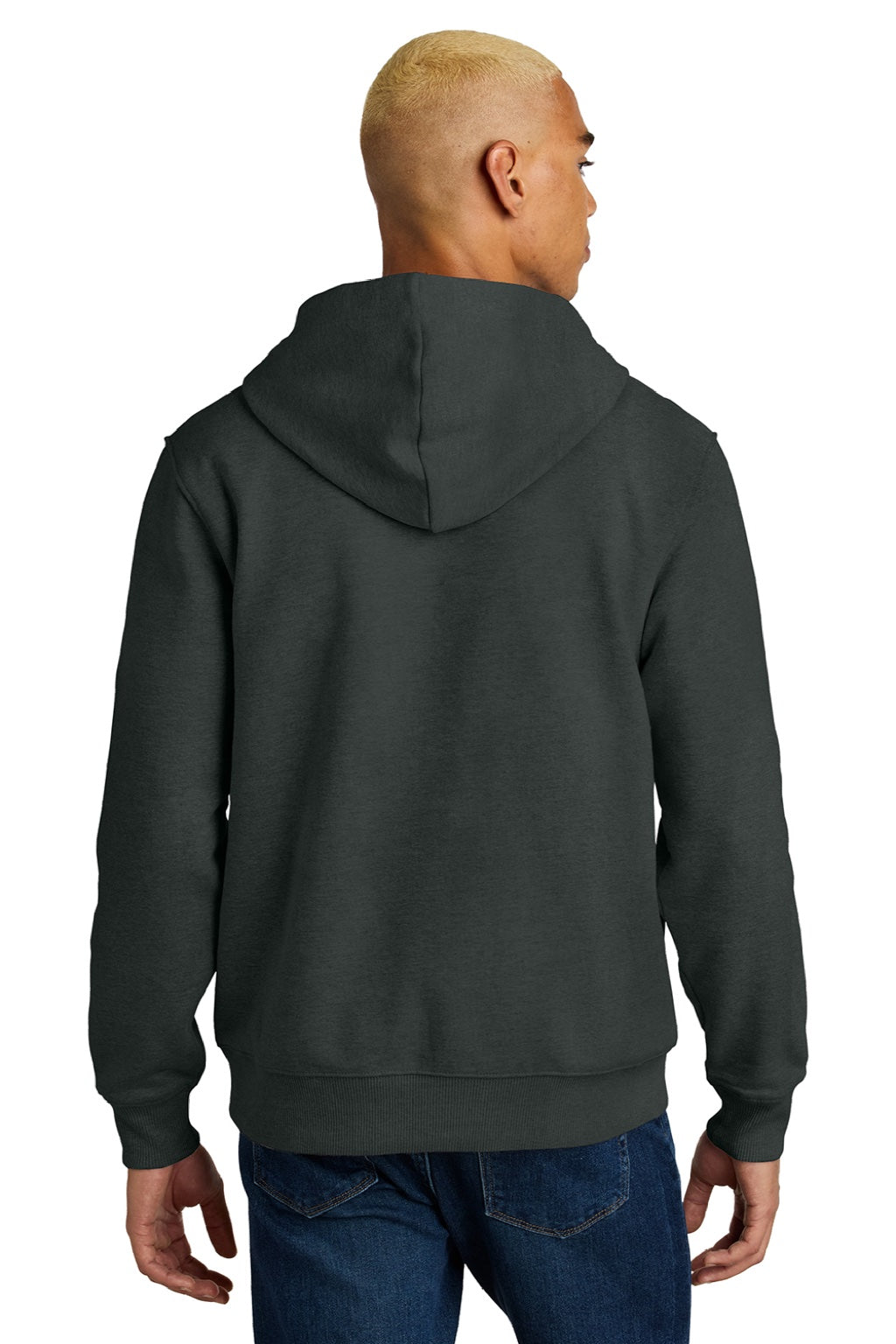 District DT6600 Mens V.I.T. Heavyweight Fleece Hooded Sweatshirt Hoodie w/ Pouch Pocket Charcoal Grey Model Back