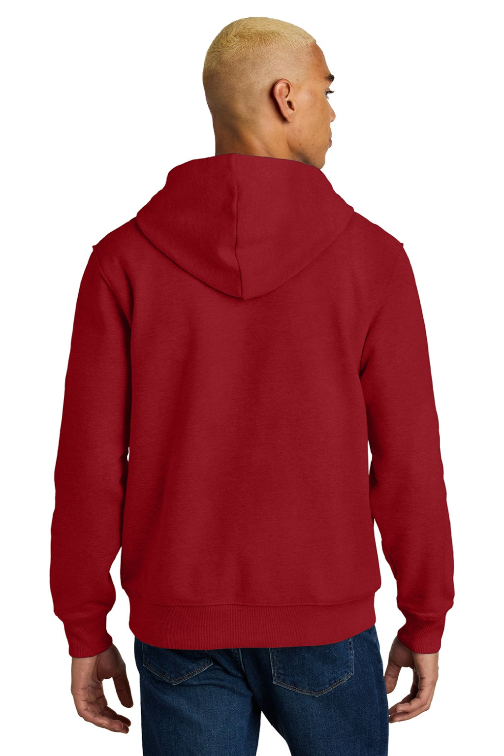 District DT6600 Mens V.I.T. Heavyweight Fleece Hooded Sweatshirt Hoodie w/ Pouch Pocket Classic Red Model Back