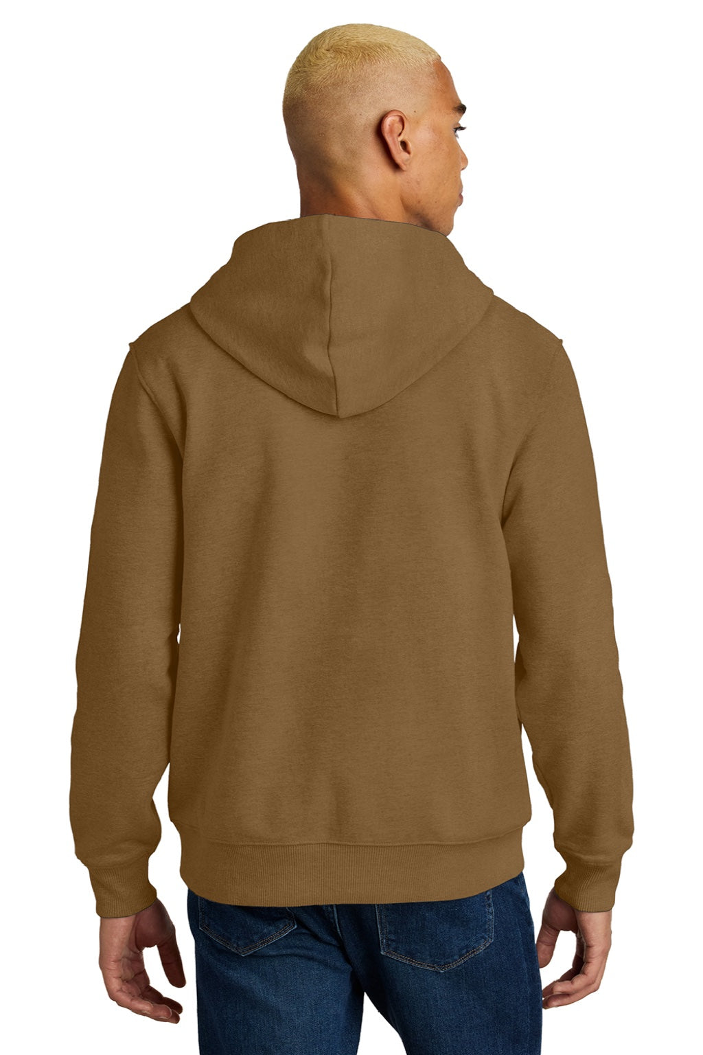 District DT6600 Mens V.I.T. Heavyweight Fleece Hooded Sweatshirt Hoodie w/ Pouch Pocket Duck Brown Model Back