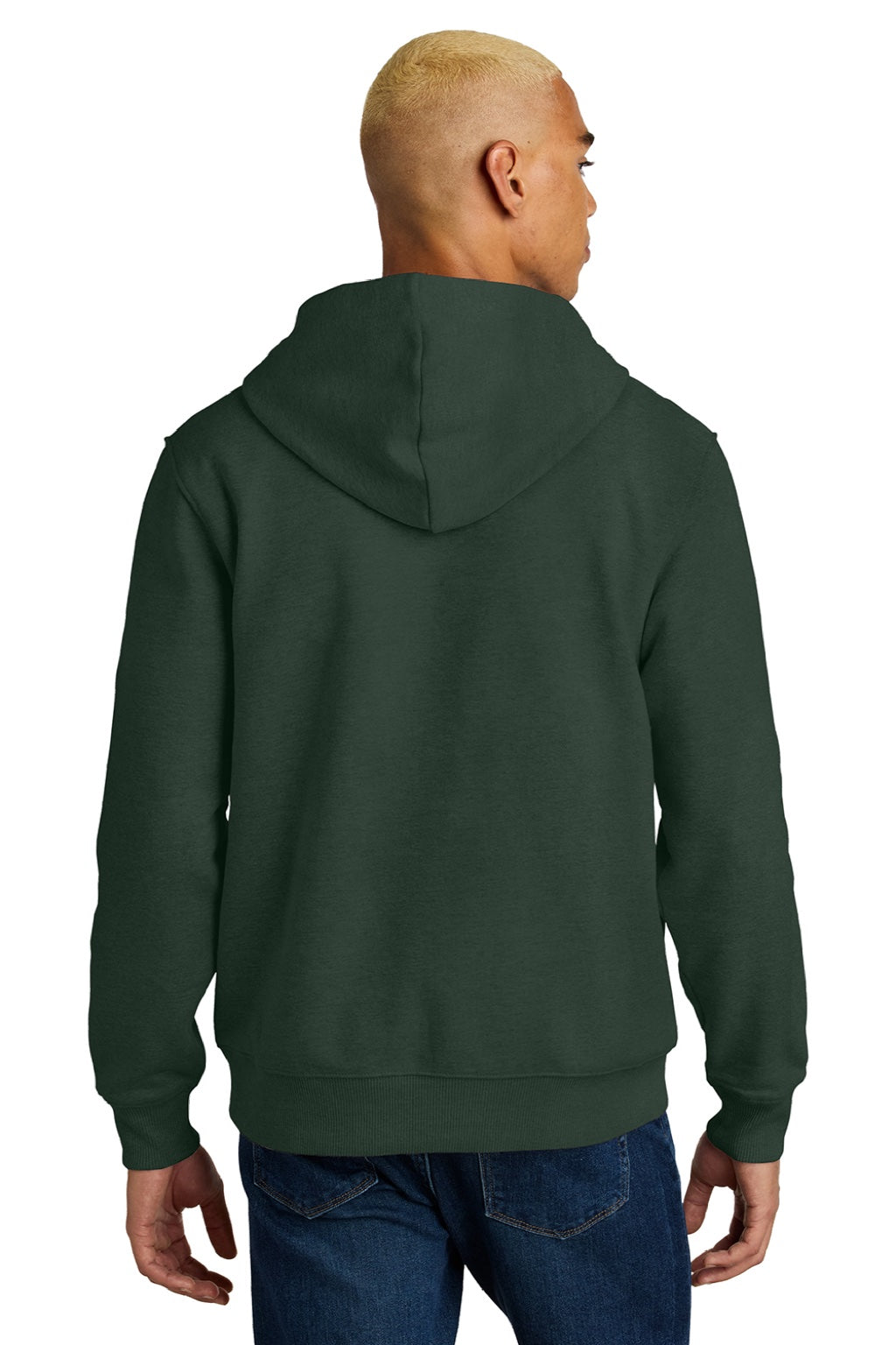 District DT6600 Mens V.I.T. Heavyweight Fleece Hooded Sweatshirt Hoodie w/ Pouch Pocket Forest Green Model Back