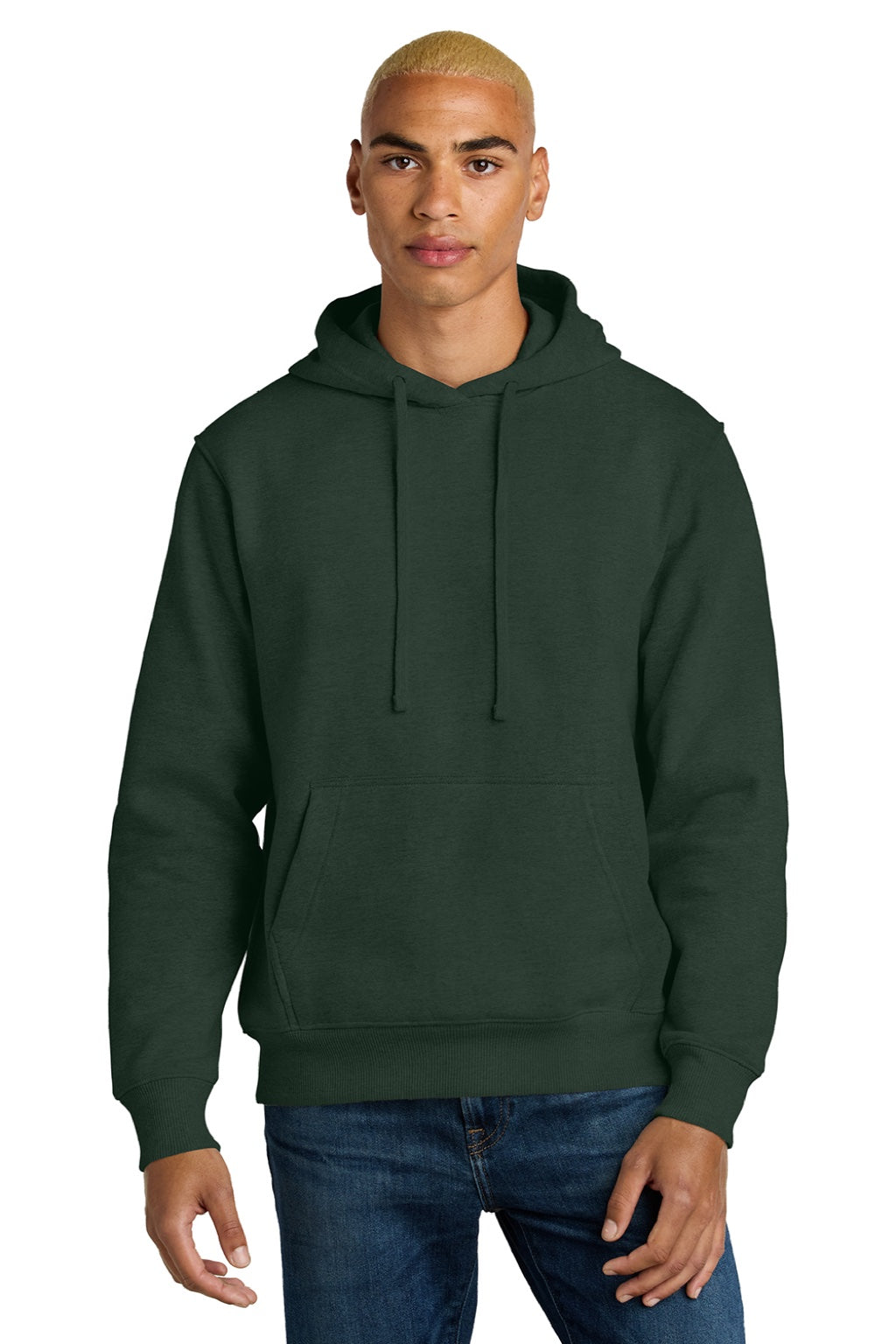 District DT6600 Mens V.I.T. Heavyweight Fleece Hooded Sweatshirt Hoodie w/ Pouch Pocket Forest Green Model Front