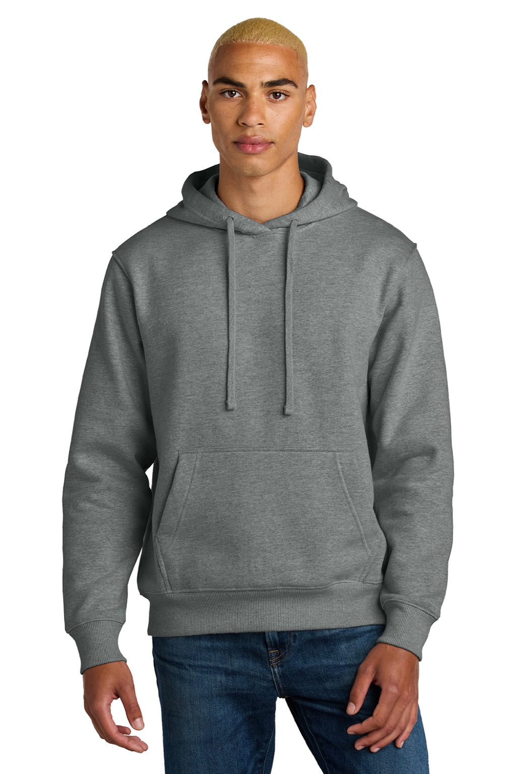 District DT6600 Mens V.I.T. Heavyweight Fleece Hooded Sweatshirt Hoodie w/ Pouch Pocket Grey Frost Model Front