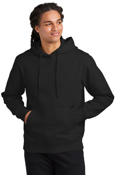 District DT6600 Mens V.I.T. Heavyweight Fleece Hooded Sweatshirt Hoodie w/ Pouch Pocket Black Model Front