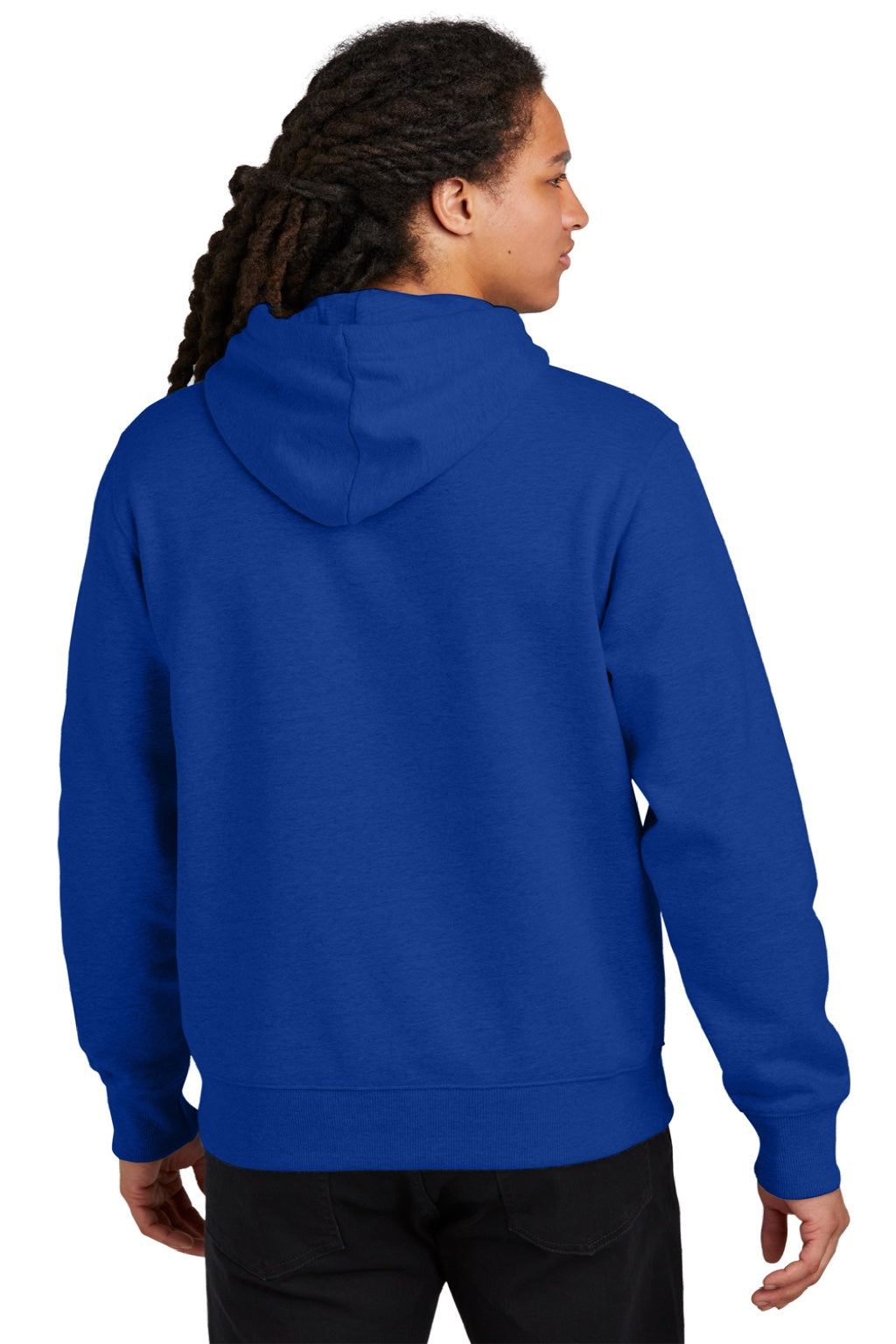 District DT6600 Mens V.I.T. Heavyweight Fleece Hooded Sweatshirt Hoodie w/ Pouch Pocket Deep Royal Blue Model Back