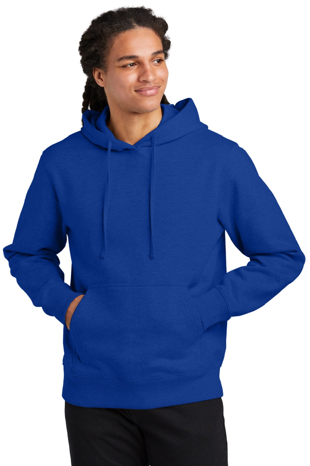 District DT6600 Mens V.I.T. Heavyweight Fleece Hooded Sweatshirt Hoodie w/ Pouch Pocket Deep Royal Blue Model Front