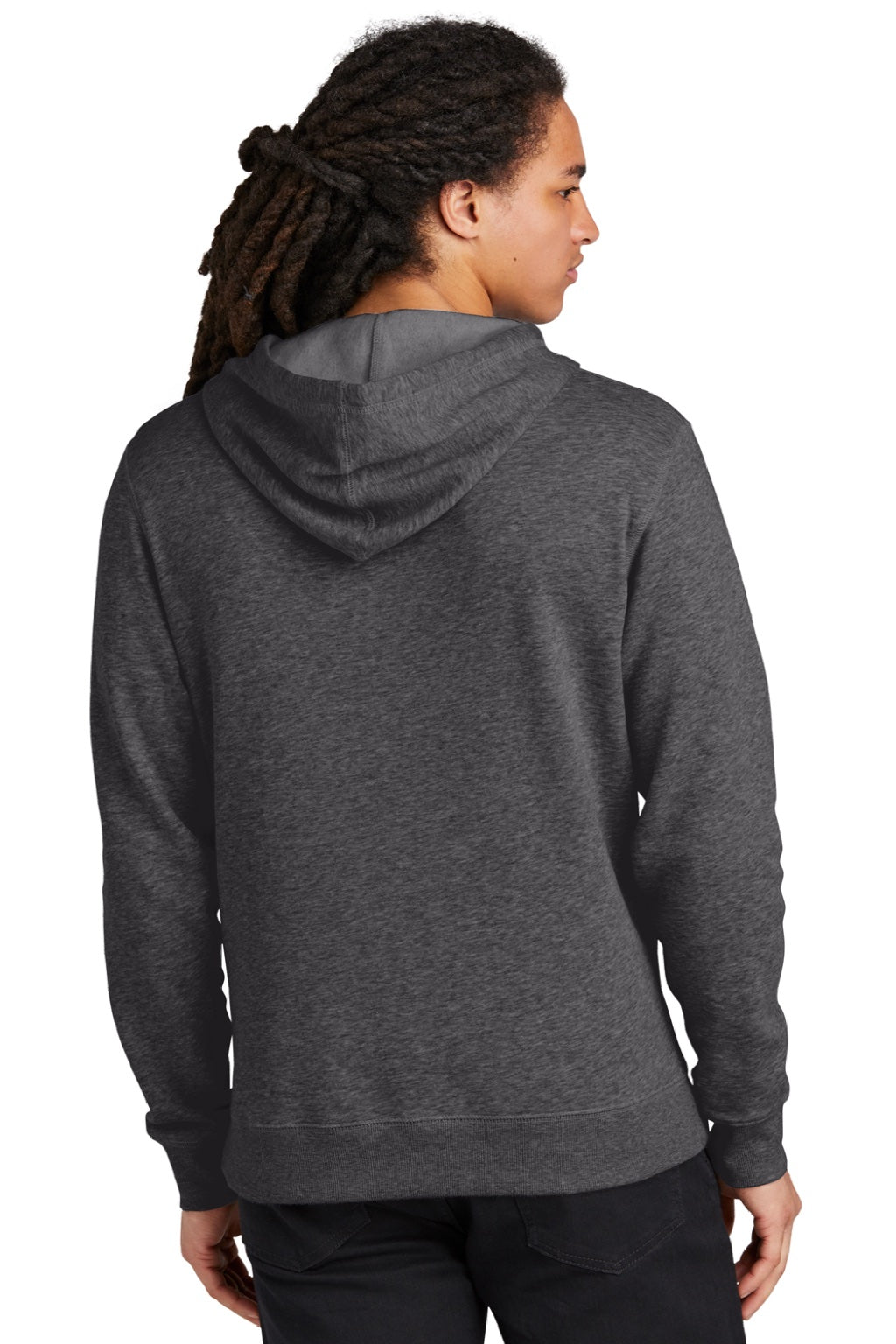 District DT6600 Mens V.I.T. Heavyweight Fleece Hooded Sweatshirt Hoodie w/ Pouch Pocket Heather Charcoal Grey Model Back