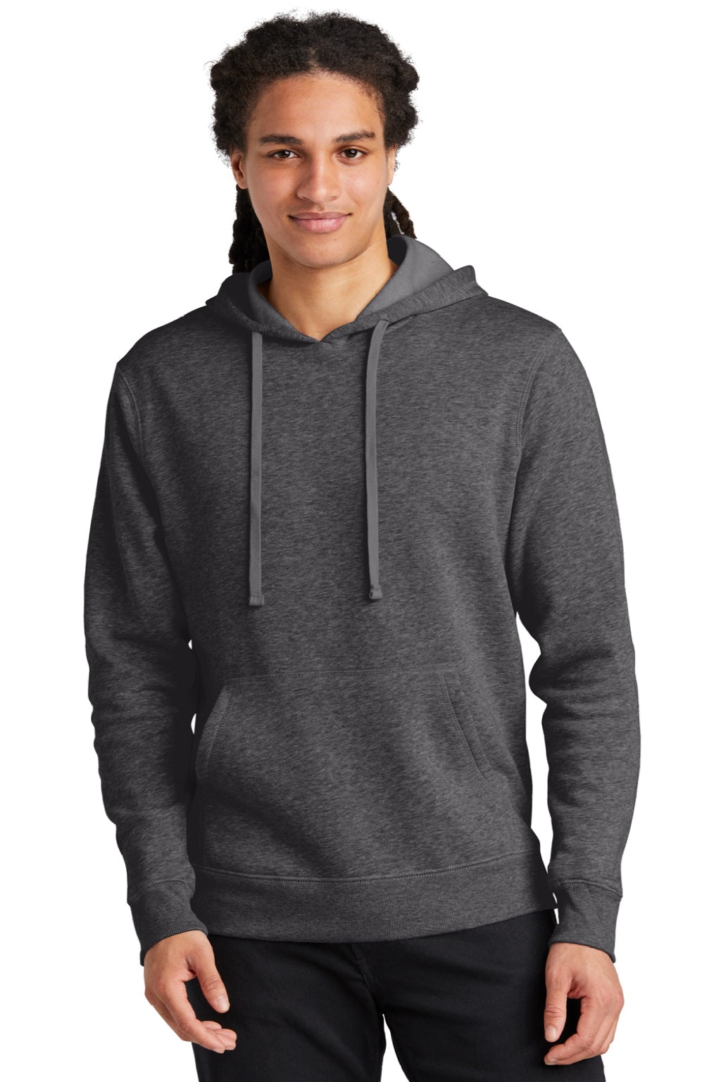 District DT6600 Mens V.I.T. Heavyweight Fleece Hooded Sweatshirt Hoodie w/ Pouch Pocket Heather Charcoal Grey Model Front