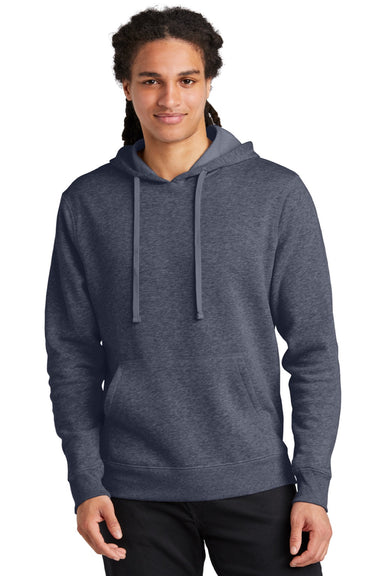District DT6600 Mens V.I.T. Heavyweight Fleece Hooded Sweatshirt Hoodie w/ Pouch Pocket Heather Navy Blue Model Front