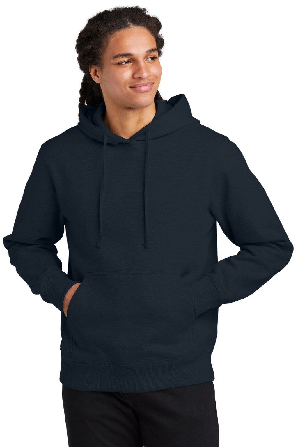 District DT6600 Mens V.I.T. Heavyweight Fleece Hooded Sweatshirt Hoodie w/ Pouch Pocket New Navy Blue Model Front