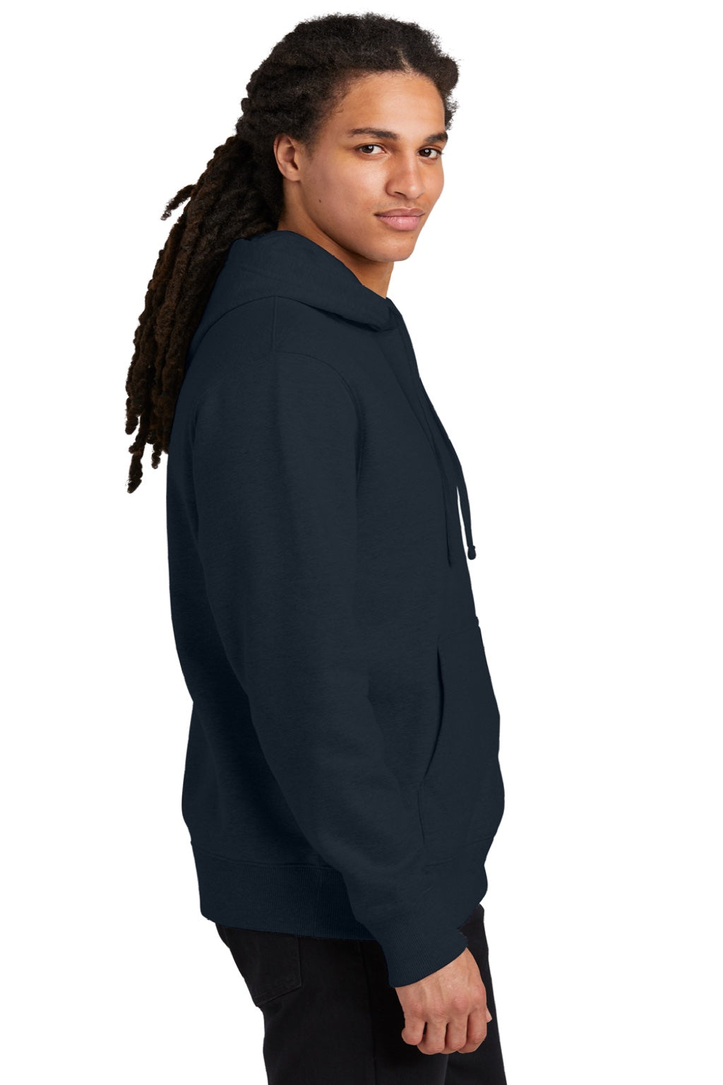 District DT6600 Mens V.I.T. Heavyweight Fleece Hooded Sweatshirt Hoodie w/ Pouch Pocket New Navy Blue Model Side