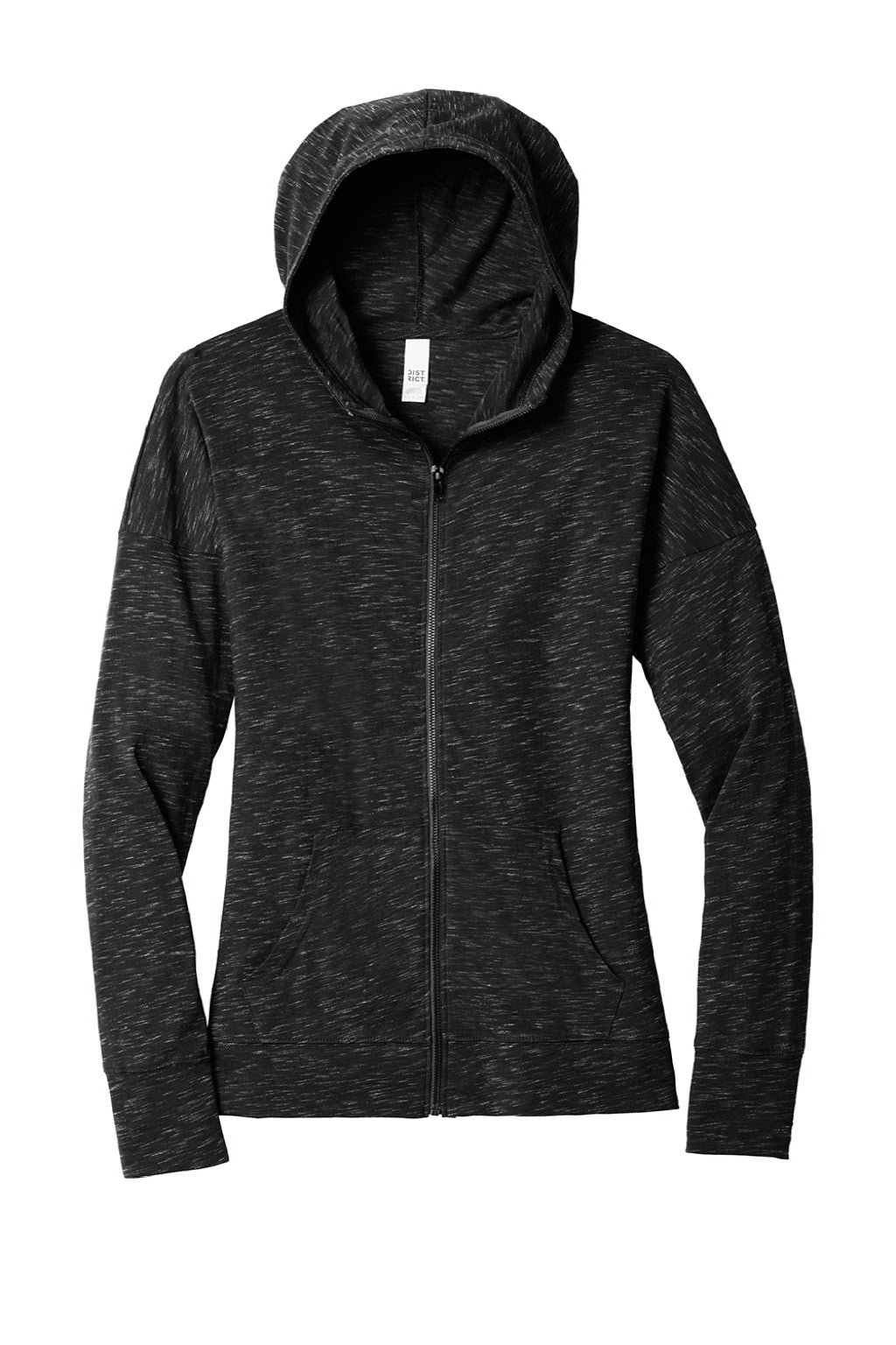 District DT665 Womens Medal Full Zip Hooded Sweatshirt Hoodie w/ Pockets Black Flat Front