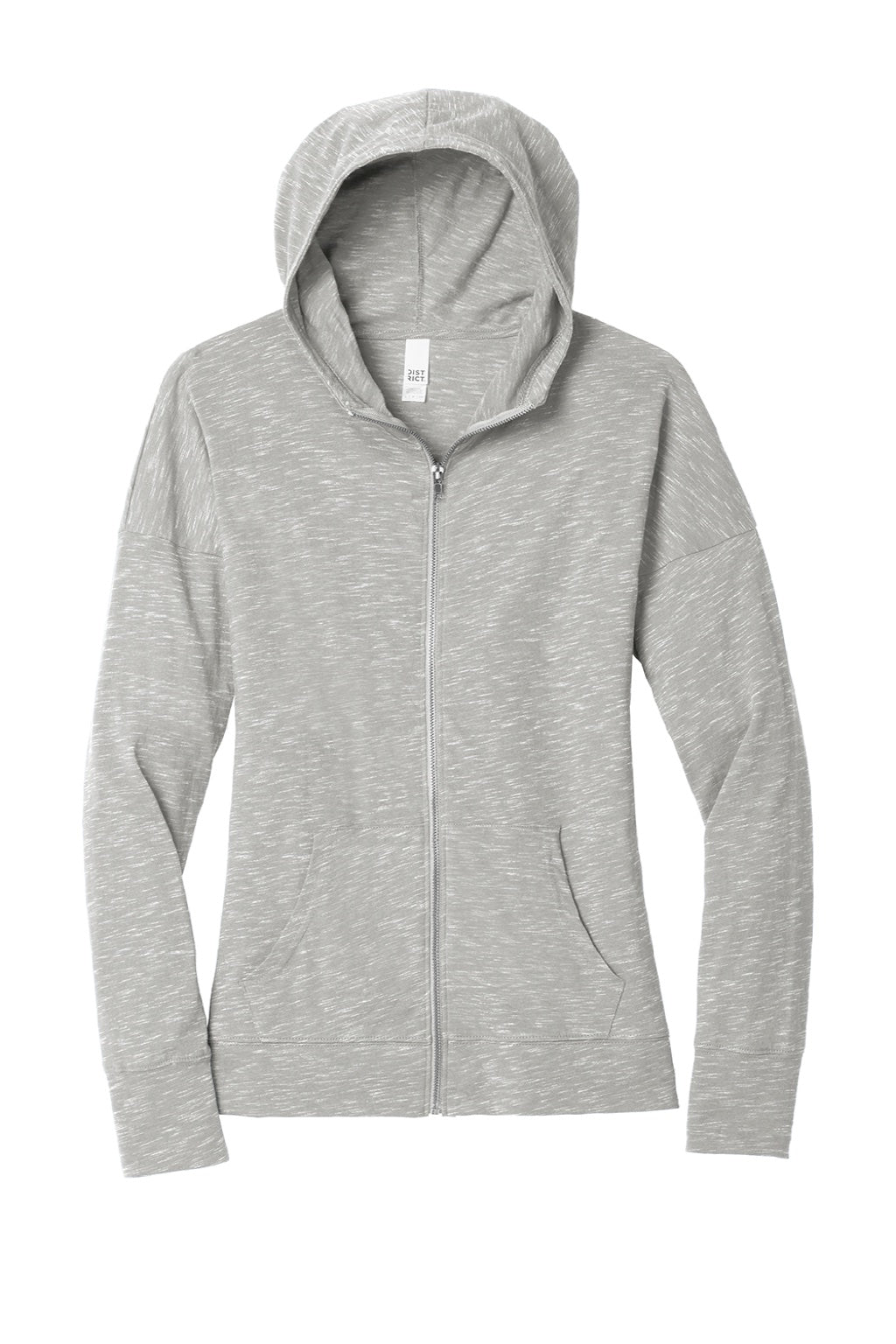 District DT665 Womens Medal Full Zip Hooded Sweatshirt Hoodie w/ Pockets Light Grey Flat Front