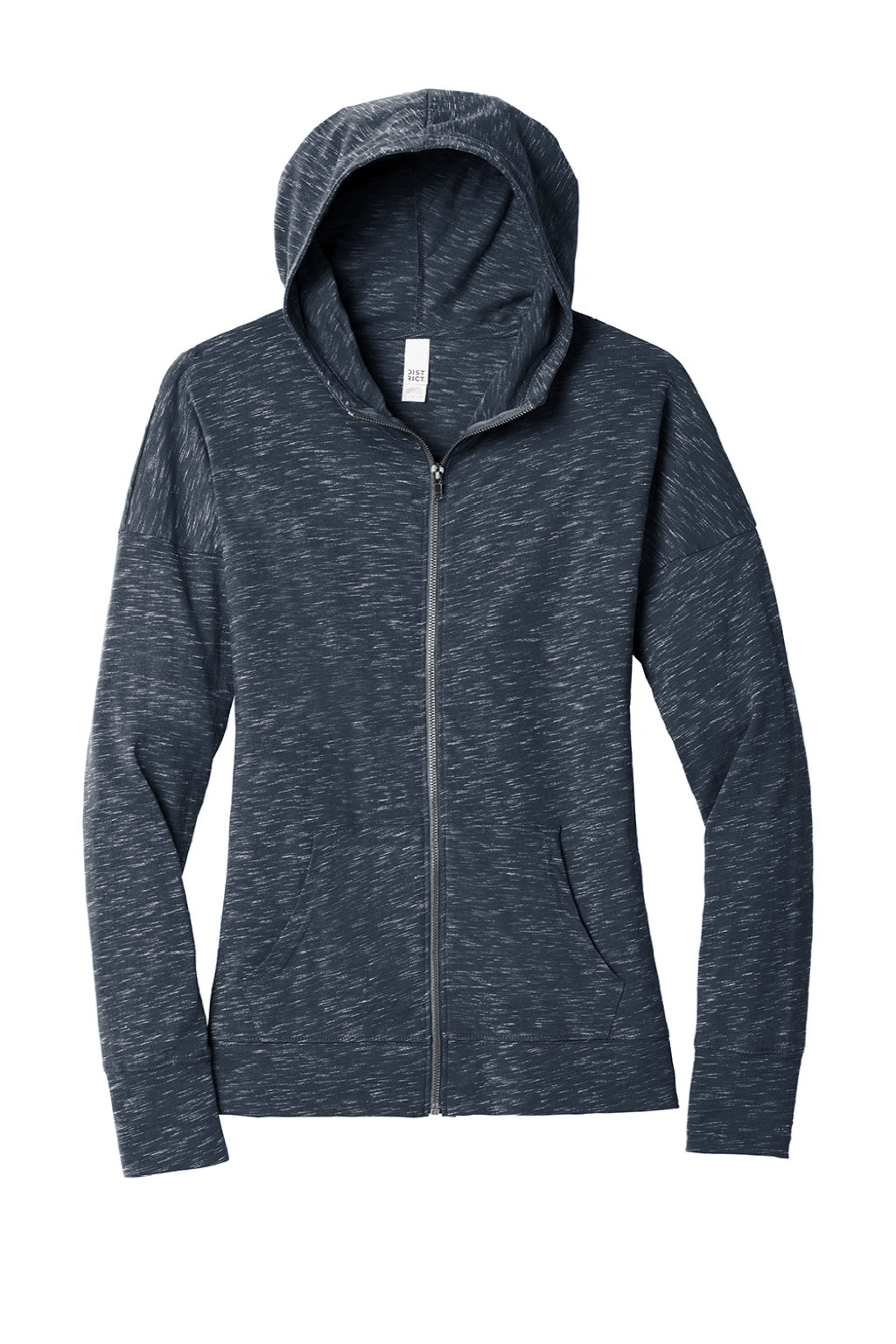 District DT665 Womens Medal Full Zip Hooded Sweatshirt Hoodie w/ Pockets New Navy Blue Flat Front