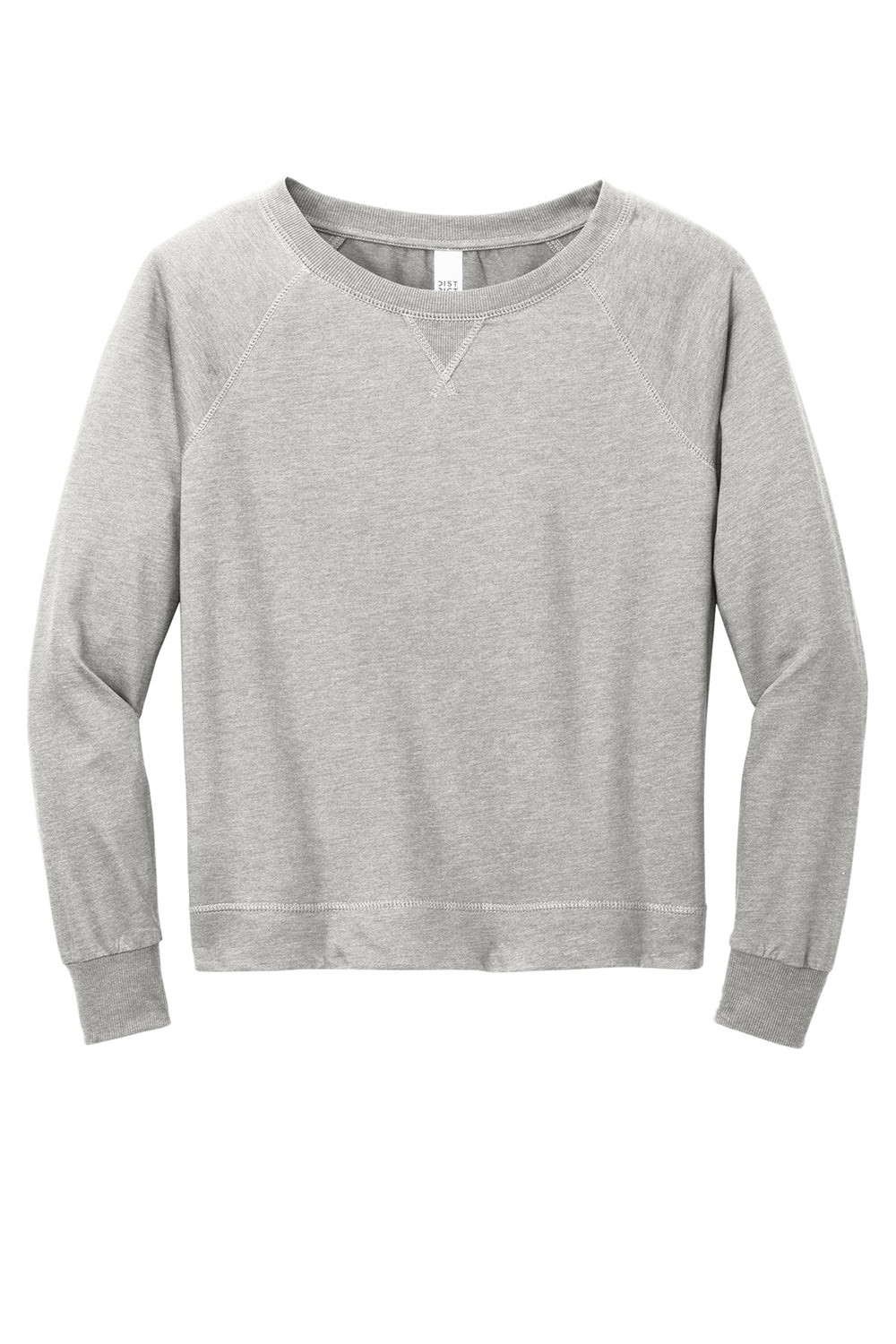 District DT672 Womens French Terry Crewneck Sweatshirt Heather Light Grey Flat Front