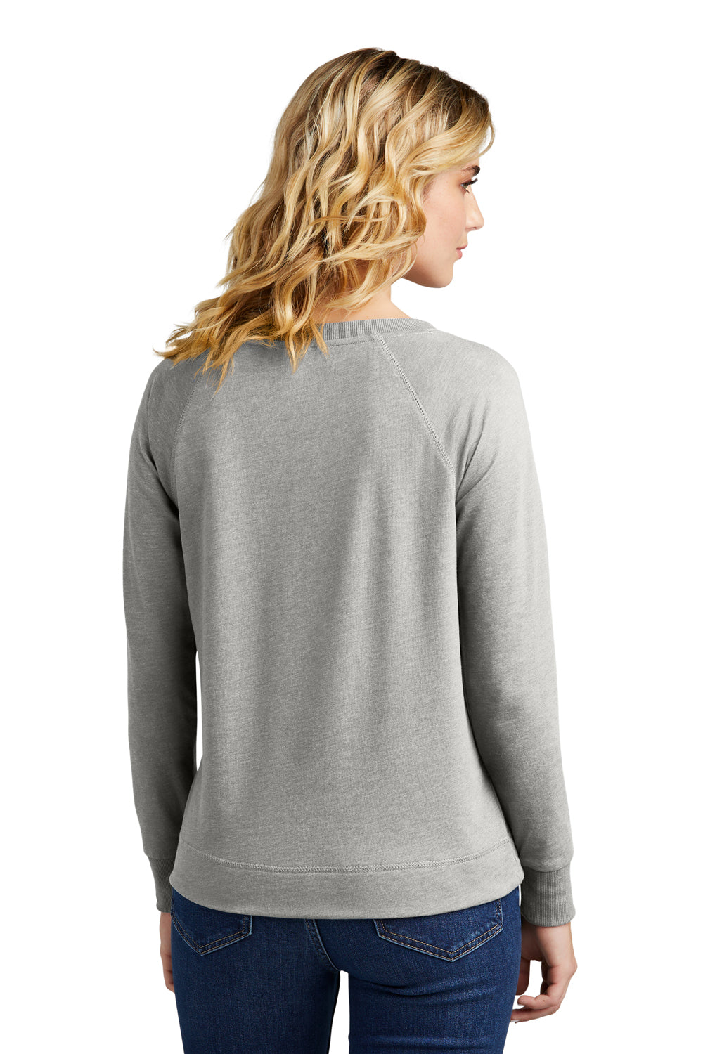 District DT672 Womens French Terry Crewneck Sweatshirt Heather Light Grey Model Back