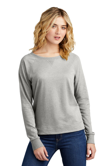 District DT672 Womens French Terry Crewneck Sweatshirt Heather Light Grey Model Front