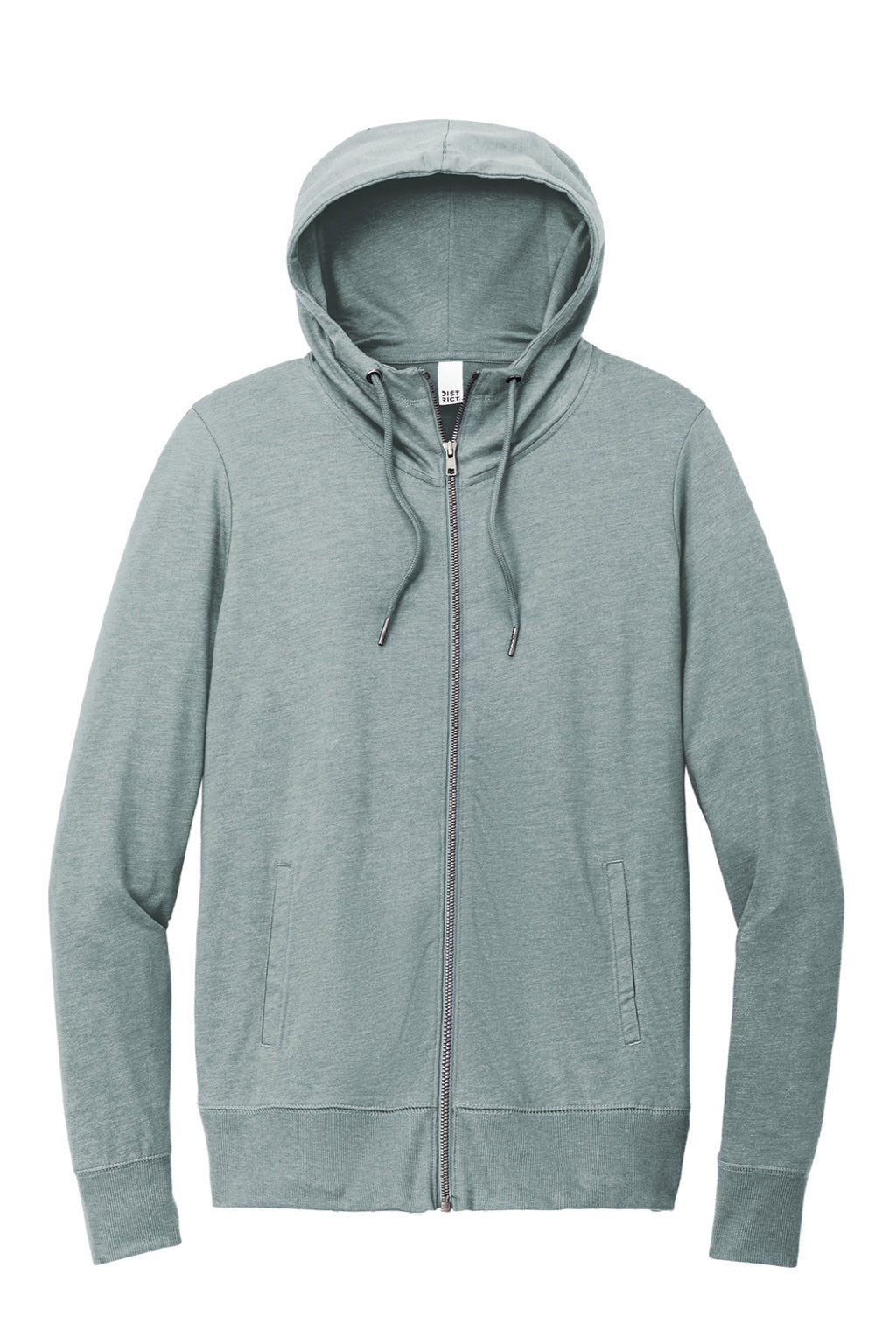 District DT673 Womens French Terry Full Zip Hooded Sweatshirt Hoodie w/ Pockets Heather Flint Blue Flat Front