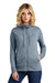 District DT673 Womens French Terry Full Zip Hooded Sweatshirt Hoodie w/ Pockets Heather Flint Blue Model Front