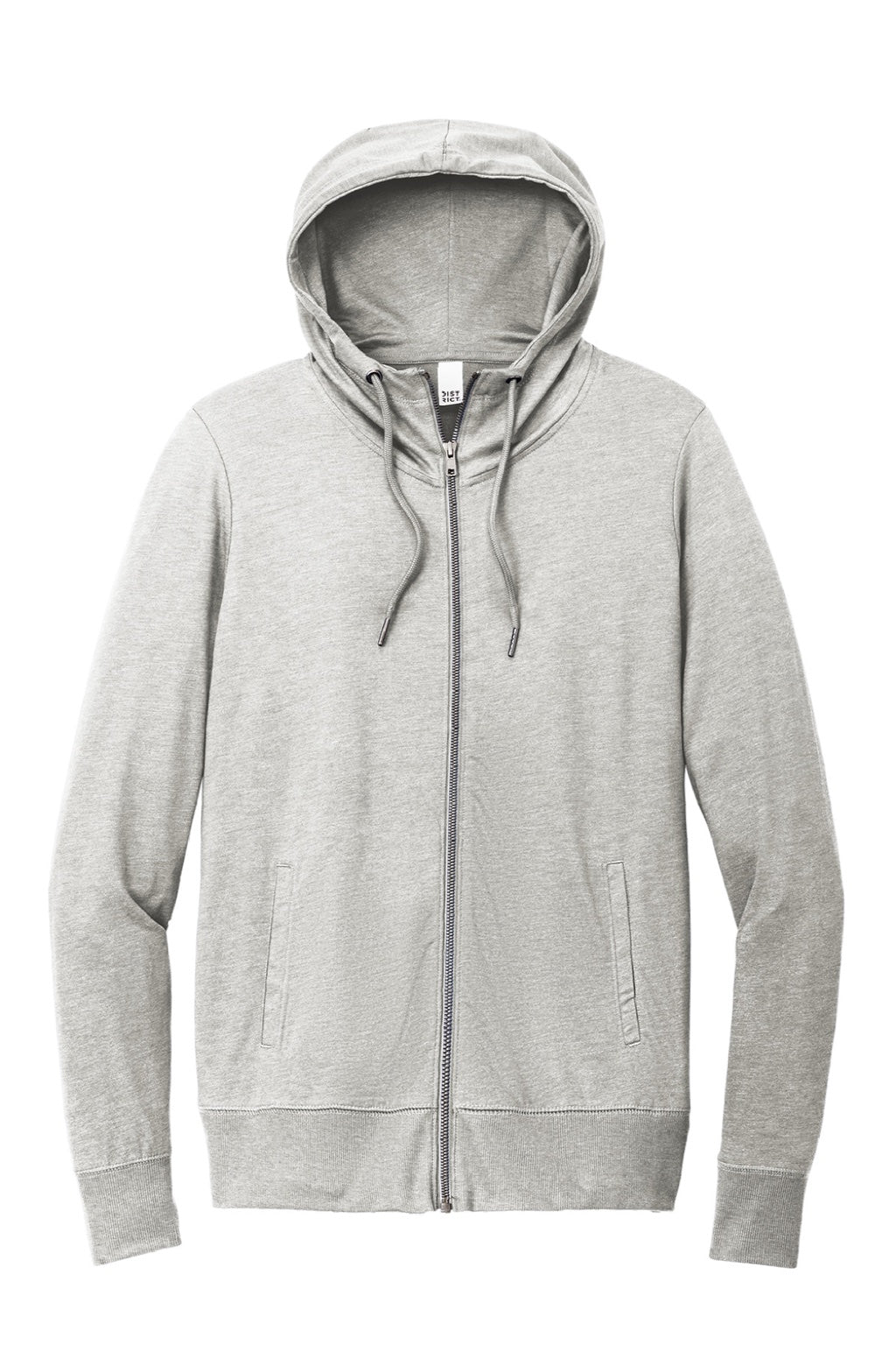 District DT673 Womens French Terry Full Zip Hooded Sweatshirt Hoodie w/ Pockets Heather Light Grey Flat Front
